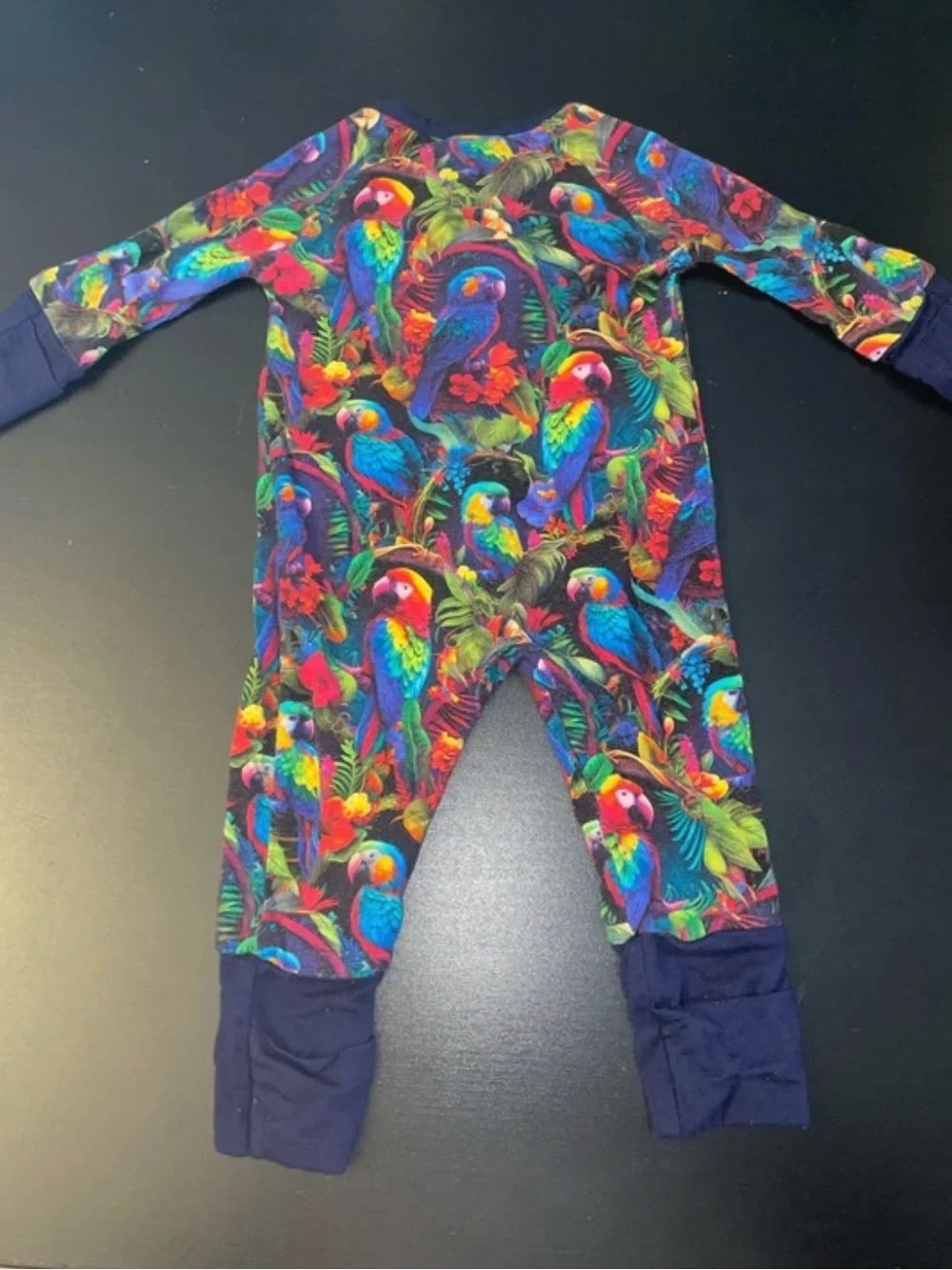 Navy Tropical Parrot Print Kids One-Piece Romper
